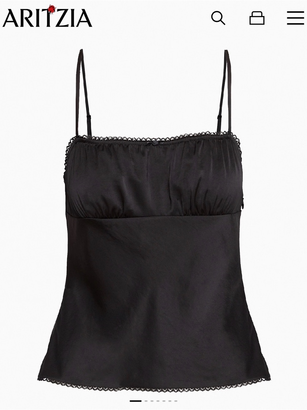 Aritzia / Wilfred Black Satin Lace-Trim Camisole Top